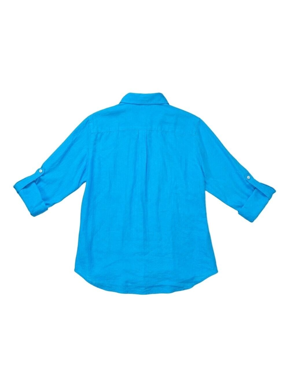 Lauren Ralph Lauren 100% Linen Button Front Shirt Turquoise Blue XS Roll Tab Sle - Picture 3 of 7